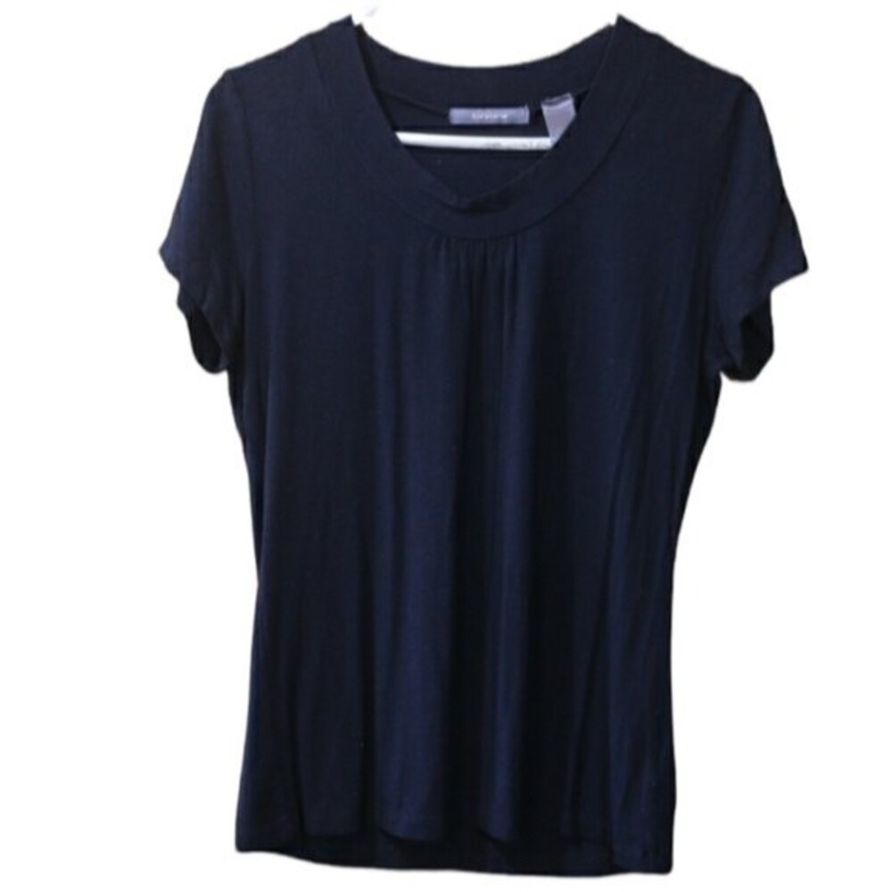 Liz Claiborne Black Rayon Round Neck Short Sleeve Classic T-Shirt Top Medium